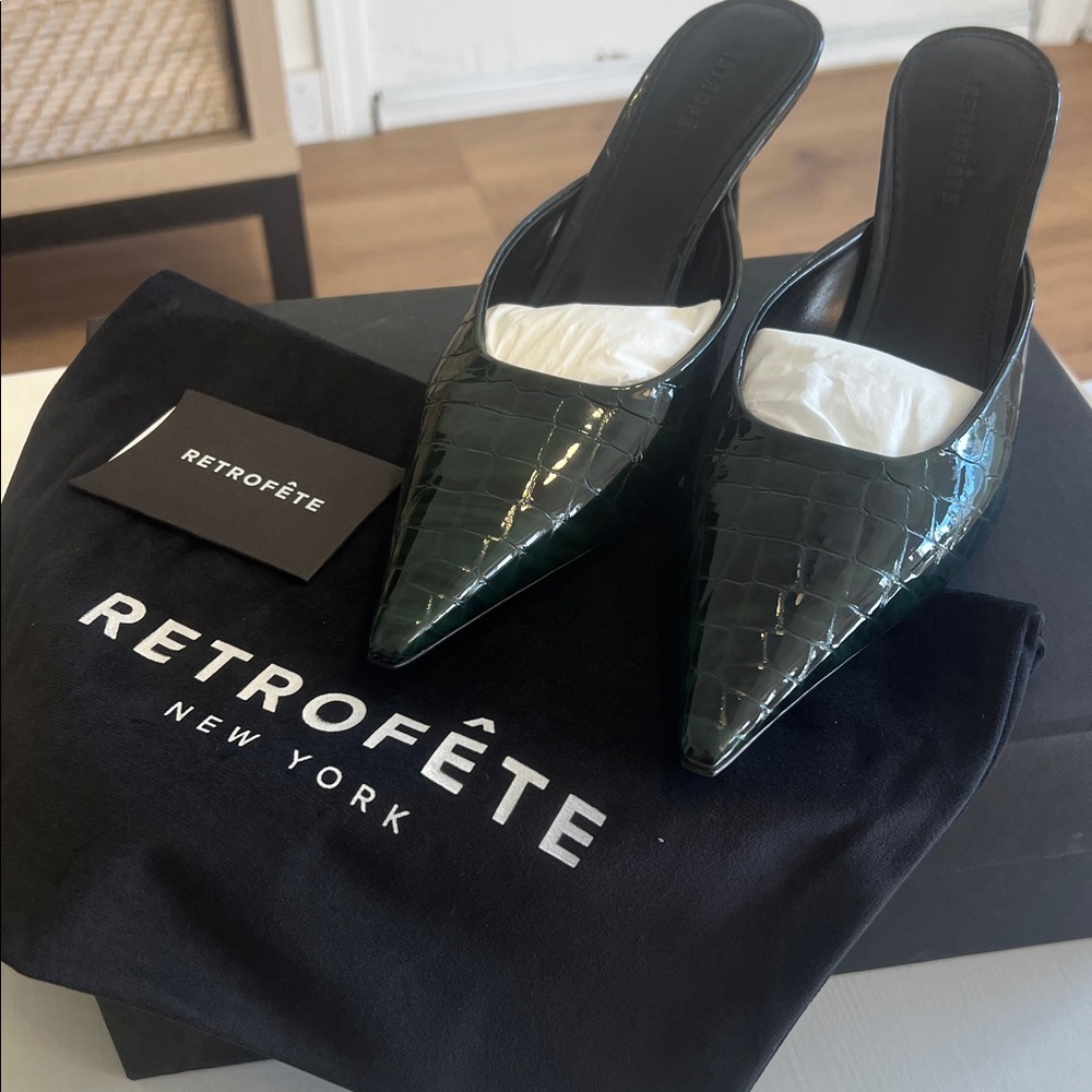 NIB-Retrofete Made in Italy Francesca Pine Kitten Mules - Picture 2 of 13